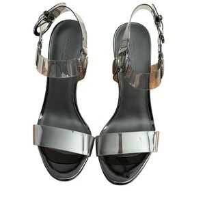 Karl Lagerfeld Paris CIEONE Black Smoke Clear Strap Heeled Sandals  7M NWOB